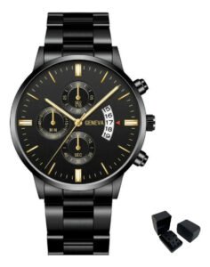 Relógio Masculino Aço Inox Quartz Minimalista Resistente A Agua Correia (IPX4) Preto Bisel Preto Fundo Preto
