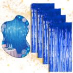 Kit 4 Cortina Metalizada Festa Fita Decoração Painel Franja Azul Royal