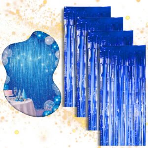 Kit 4 Cortina Metalizada Festa Fita Decoração Painel Franja Azul Royal