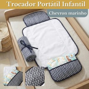 Trocador De Fralda Impermeável Dobrável Lindas Estampas CHEVRON AZUL MARINHO