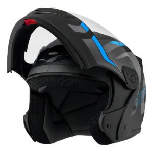Capacete Robocop Escamoteável Fechado Mixs Gladiator Delta S Cor Cinza Azul Fosco Tamanho do capacete 60