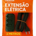Extensão Elétrica 2 Metros Cor Preta Tripolar Energia 3 Tomadas Bivolt Creator Brasil