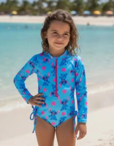 Maiô Infantil Biquíni Manga Longa Proteção Solar Uv Praia Cor Ciano Tamanho 14