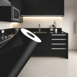 Papel De Parede Adesivo Autocolante Lavável Vinílico Envelopamento Móveis 10 Metros X 45cm Cor Preto Fosco
