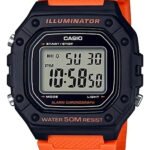 Relógio de pulso Casio Youth W-218h-4bvdf com corpo preto, digital, para masculino, fundo cinza, com correia de resina cor laranja, subdials de cor preto, ponteiro de minutos/segundos preto, bisel…