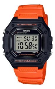 Relógio de pulso Casio Youth W-218h-4bvdf com corpo preto, digital, para masculino, fundo cinza, com correia de resina cor laranja, subdials de cor preto, ponteiro de minutos/segundos preto, bisel…