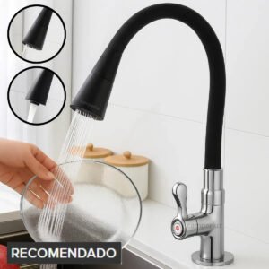 Torneira Gourmet Luxo Flexível Cozinha Cuba/Bancada 2 Jatos Turbo Cor Preto – Marca Camperluz