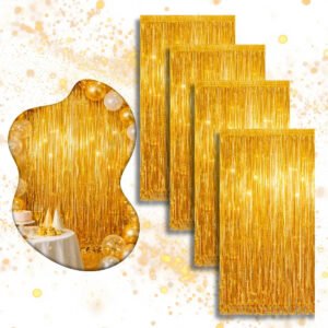 Kit 4 Cortina Metalizada Festa Fita Decoração Painel Franja Dourado