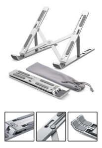 Base Suporte Para PC Notebook Alumínio Portátil Articulado Dobrável Tablet Laptop Mesa Davely Cor Prateado