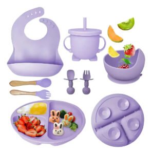 Kit Introdução Alimentar Papinha Silicone Lilás 8 Peças Bébé BPA Free