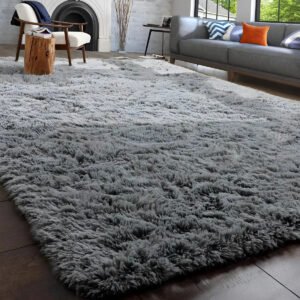 Tapete Decorativo Felpudo 2,00×1,50 Sala Quarto Escritório Cor Cinza Liso Pelo Alto Casa Laura Enxovais