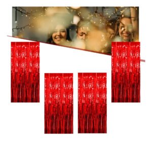 Kit C/ 4un Cortina Metalizada Fitas Para Decoração Franja Cor Vermelho