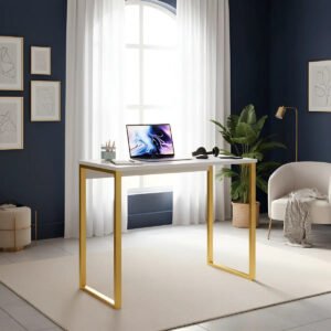 Escrivaninha industrial Jomátri Móveis AM90 aço cor dourado e branco