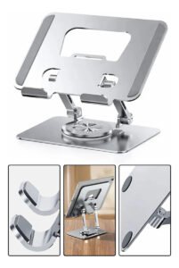 Suporte Dobrável de Alumínio para Tablet Rotação 360° Ajustável Altura Inclinação Base Antiderrapante Compatível com Dispositivos 10 a 17 Polegadas Portátil para Mesa Escritório e Casa