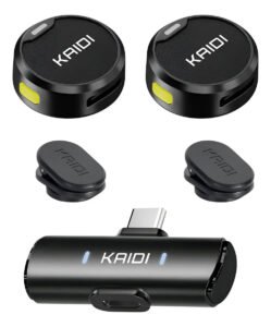 Microfone de Lapela Sem Fio Kaidi KMF4-C Entrada tipo C Android e Iphone 15 16 17 Omnidirecional