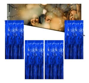 Kit C/ 4un Cortina Metalizada Fitas Para Decoração Cor Azul