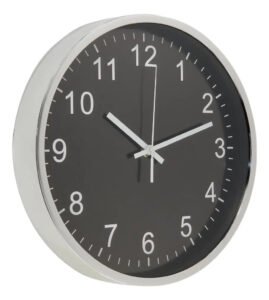 Relógio De Parede 30cm Para Cozinha, Sala – Prata E Preto