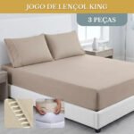 Jogo De Lençol Cama King 03 Peças 400 Fios Ponto Palito Cor Cáqui Desenho Do Tecido Lisa