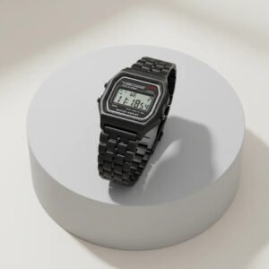 Reloj WR Digital Retrô caja rectangular 3,54 cm correa de aleación negra bisel negro fondo gris alarma cronógrafo
