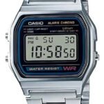 Relógio Unissex Casio Digital Esportivo A158wa-1df Prata Retrô Vintage Pulseira em Aço Inoxidável