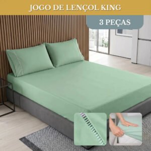 Kit Jogo De Lençol Cama King 03 Peças Percal 400 Fios Ponto Palito Toque Macio Confortável Hotel Cor Verde