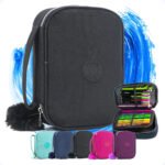 Estojo Box Organizador Escolar Com Divisórias Multifuncional 24 Elásticos Lápis Caneta 100 Pens Masculino Feminino Decore Fácil ! Preto