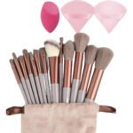 Pincel Maquiagem Kit 13 Peças Profissional Estojo Esponjas Marrom