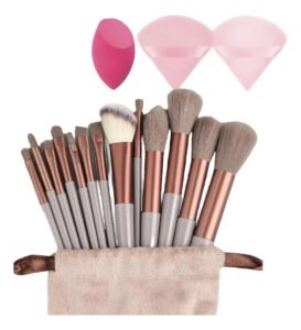 Pincel Maquiagem Kit 13 Peças Profissional Estojo Esponjas Marrom
