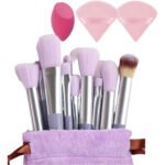 Pincel Maquiagem Kit 13 Peças Profissional Estojo Esponjas Roxo