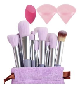 Pincel Maquiagem Kit 13 Peças Profissional Estojo Esponjas Roxo