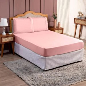 Jogo Lençol Casal 3pç 400 Fios Hipercal Conforto Macio Cor Rosa Desenho do tecido Liso
