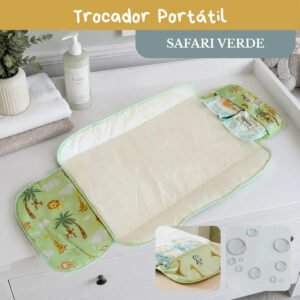 Trocador De Fralda Bebê Impermeável Dobrável Portátil Lindas Estampas Safari Verde