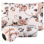 Jogo Lençol 2 Peças Solteiro Hipercal 400 Fios Leve Luxo Cor Floral Branco com Marrom Desenho do tecido Estampado