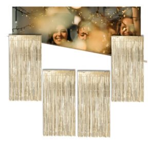 Kit C/ 4un Cortina Metalizada Fitas Para Decoração Cor Champanhe