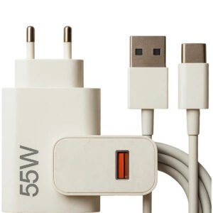 Carregador Turbo 55w USB-C Com Cabo Tipo C 1 Metro Fonte Bivolt 110v/220v, Carregamento Rápido Fast Charge, Ideal Para Celular Android, Compatível Com iPhone Samsung Motorola Xiaomi LG