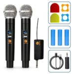 Kit 2 Microfones Sem Fio Dinâmico Duplo Recarregável Profissional Uhf Led Karaokê Palestras Shows Igrejas Apresentações Bar Cancelamento De Ruído Anti-larsen Bateria Cardioide Palco Reuniões Risemberg