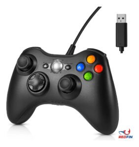 Controle Para Xbox 360 Com Fio USB e PC Preto Vibração Console Joystick Manete Gamepass Steam Tv Pc Android Pc Controle Pc Gamer – Redfin