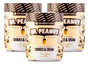 3x Pasta De Amendoim Com Whey Protein 600g – Dr. Peanut Sabor Cookies