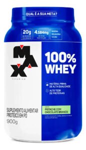 Whey 100% Pote 900g Max Titanium Whey Concentrado Sabor Pistache com Chocolate Branco