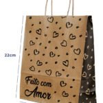 Sacola De Papel P 18x22x9cm 50und Feito Com Amor Kraft Monolúcido Com Alça Torcida Embalagem Acesso
