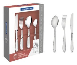 Conjunto de talheres de aço inoxidável Laguna com facas de prata
