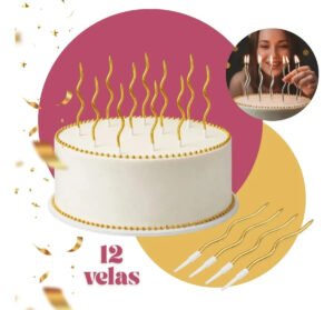Kit 12 Vela De Aniversario Vela Espiral Palito Metalizada Bolo Ondulada Dourada TopLine Brasil