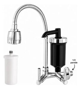 Torneira Parede Cozinha Gourmet com Filtro Com Purificador Preto Filtro Preto