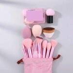 Kit 13 Pinceis De Maquiagem Pincel Magico Estojo De Esponjas Rosa