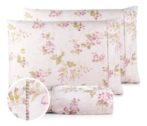 Jogo Lençol Casal 3pç 400 Fios Hipercal Conforto Macio Floral Rose Estampado