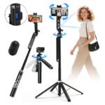 Tripé Inteligente 1.8m com Rastreamento Facial AI Estável 360° para Celular、Câmera、Vlog E Gopro, Basike Tripé Celular Profissional Universal Bastão Selfie Com Controle Remoto Bluetooth