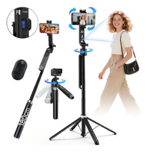 Tripé Inteligente 1.8m com Rastreamento Facial AI Estável 360° para Celular、Câmera、Vlog E Gopro, Basike Tripé Celular Profissional Universal Bastão Selfie Com Controle Remoto Bluetooth