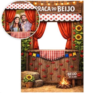 Painel De Festa Junina Barraca Do Beijo Decoração São João Em Tecido 1,50×2,20m Criatema