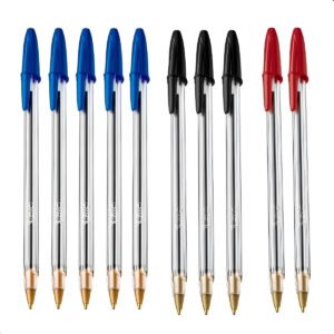 Kit 10 Caneta Esferográfica Bic Cristal Ponta Média 1.0 Transparente Preto, Azul, Vermelha