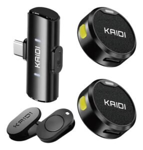 Microfone Lapela Redondo ímã sem fio preto duplo anti ruído Kaidi KMF4-A